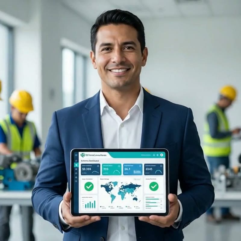 Consultor de SSTerra presentando el dashboard de gestión SST a un equipo de trabajo